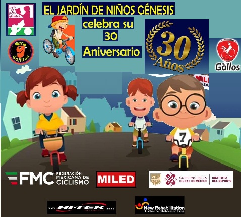 CARRERA CICLISTA FEMENIL 2-3 VARONIL JARDIN DE NIÑOS GENESIS 30 ANIVERSARIO