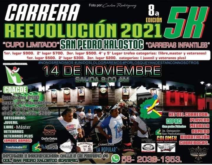 8a CARRERA 5 km. REVOLUCION 2021  SAN PEDRO XALOSTOC 14 DE N...