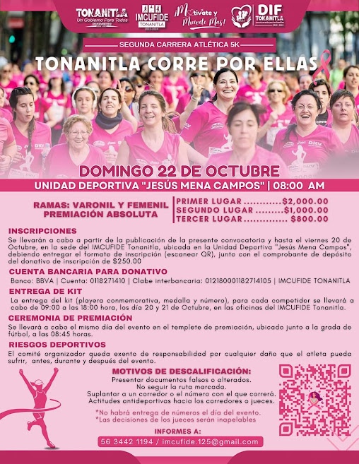 2a CARRERA ATLETICA 5K TONANITLA CORRE POR ELLAS  22 OCTUBRE...